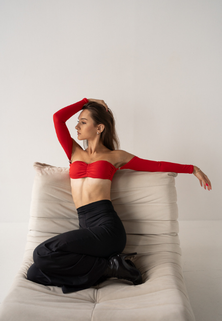 Top opaska z długim rękawem czerwony